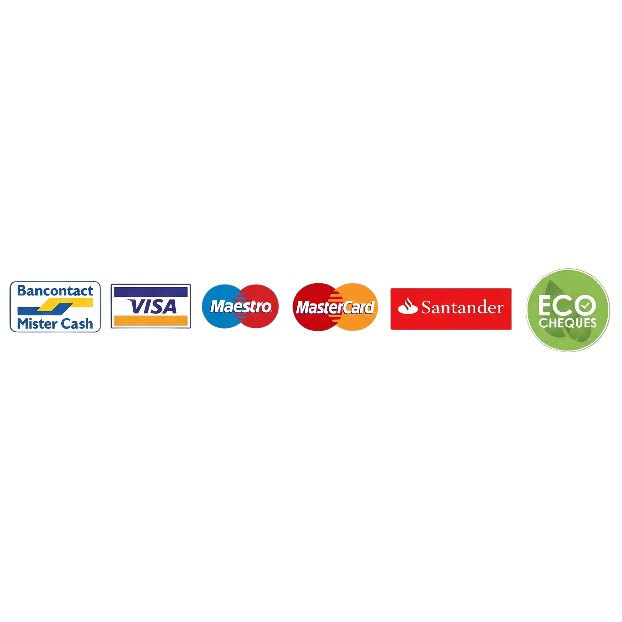 Moyens de paiement acceptés : Bancontact, Visa, Maestro, Mastercard, Santander, Ecochèques