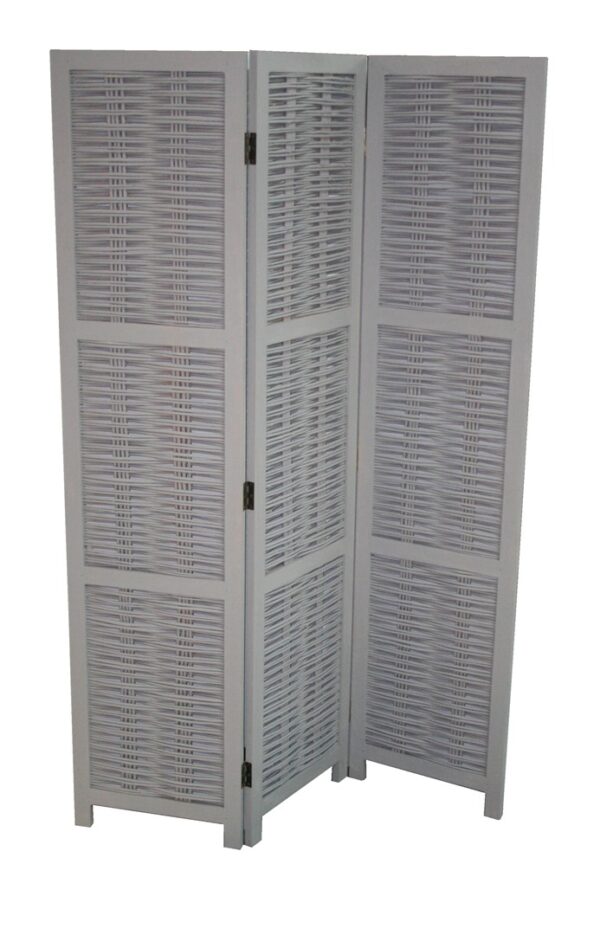 paravent bois rotin gris – Image 2
